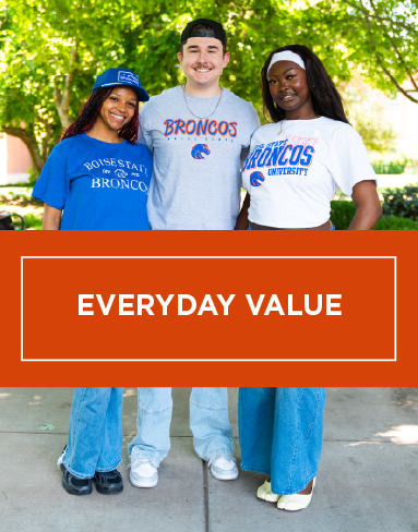 Three people wearing Everyday Value T-shirts